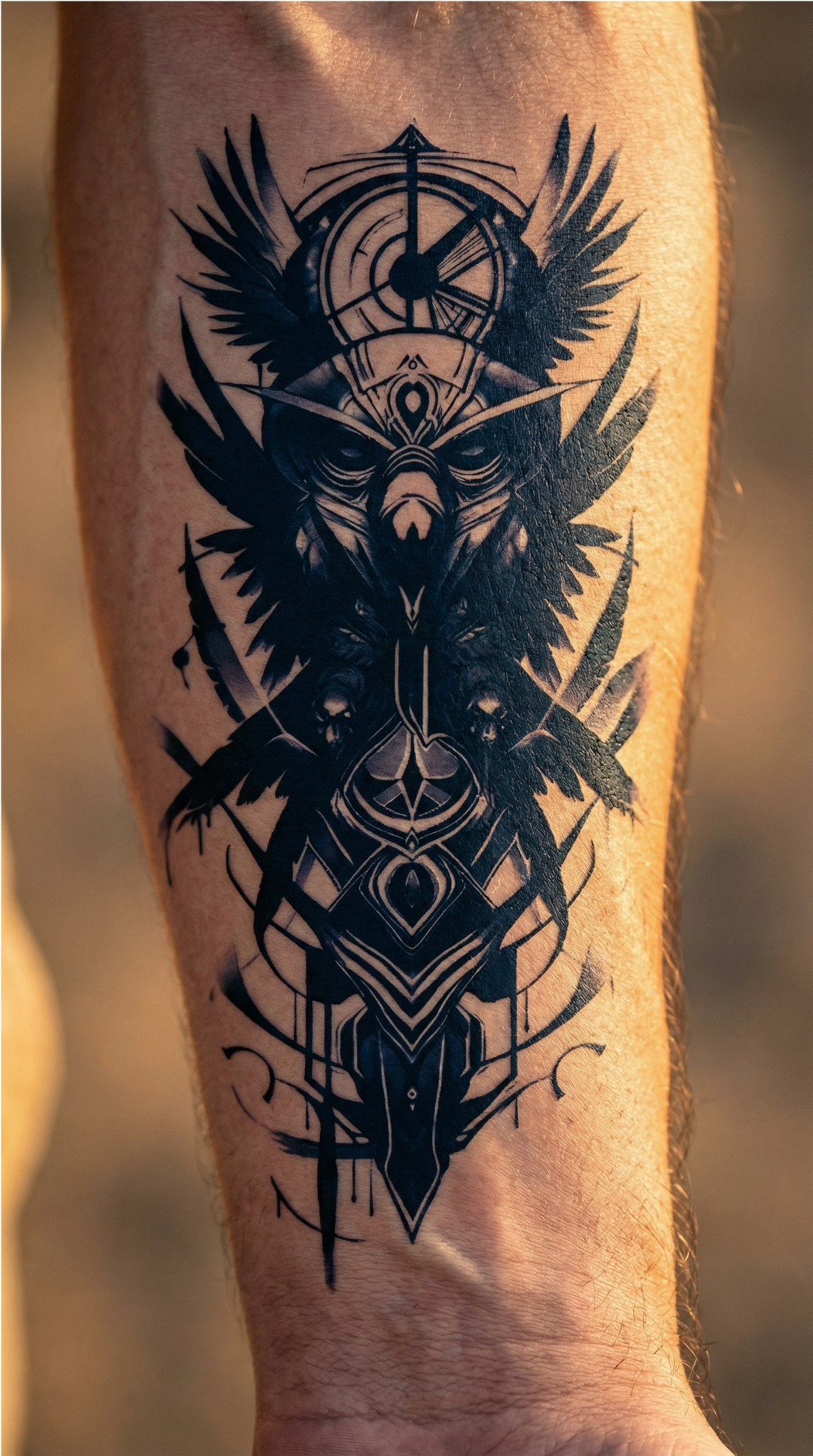Model de tatuaj semipermanent Totem InkLabs, design geometric tribal aplicat pe piele