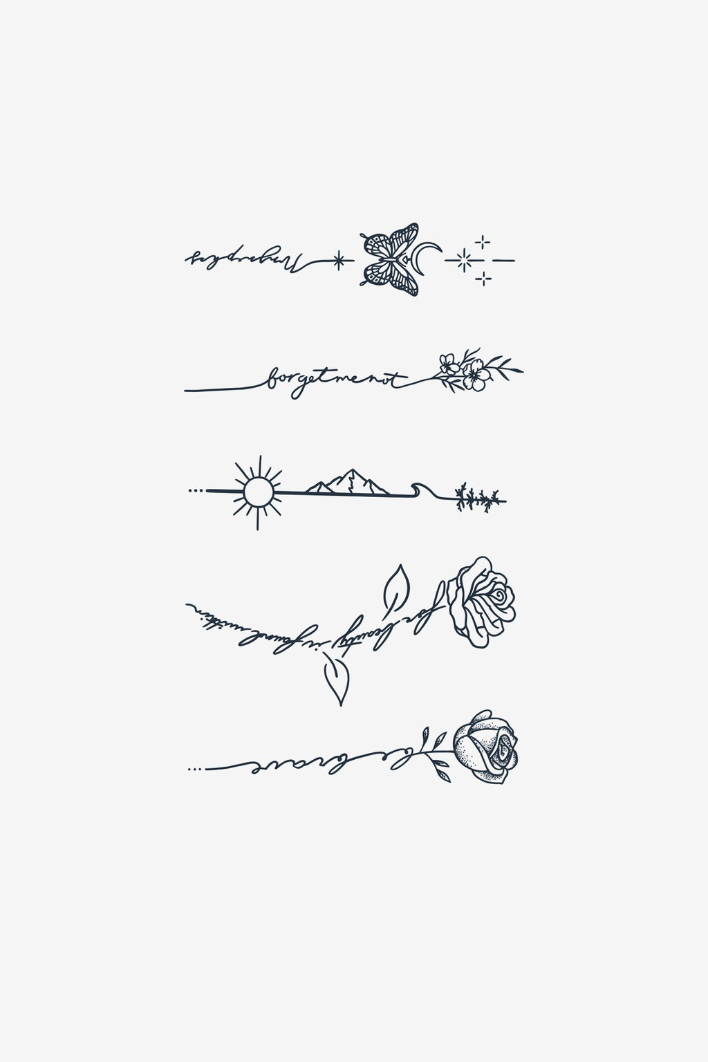 Planșa Rânduri Poetice cu fâșii caligrafice, model de tatuaj temporar cadou