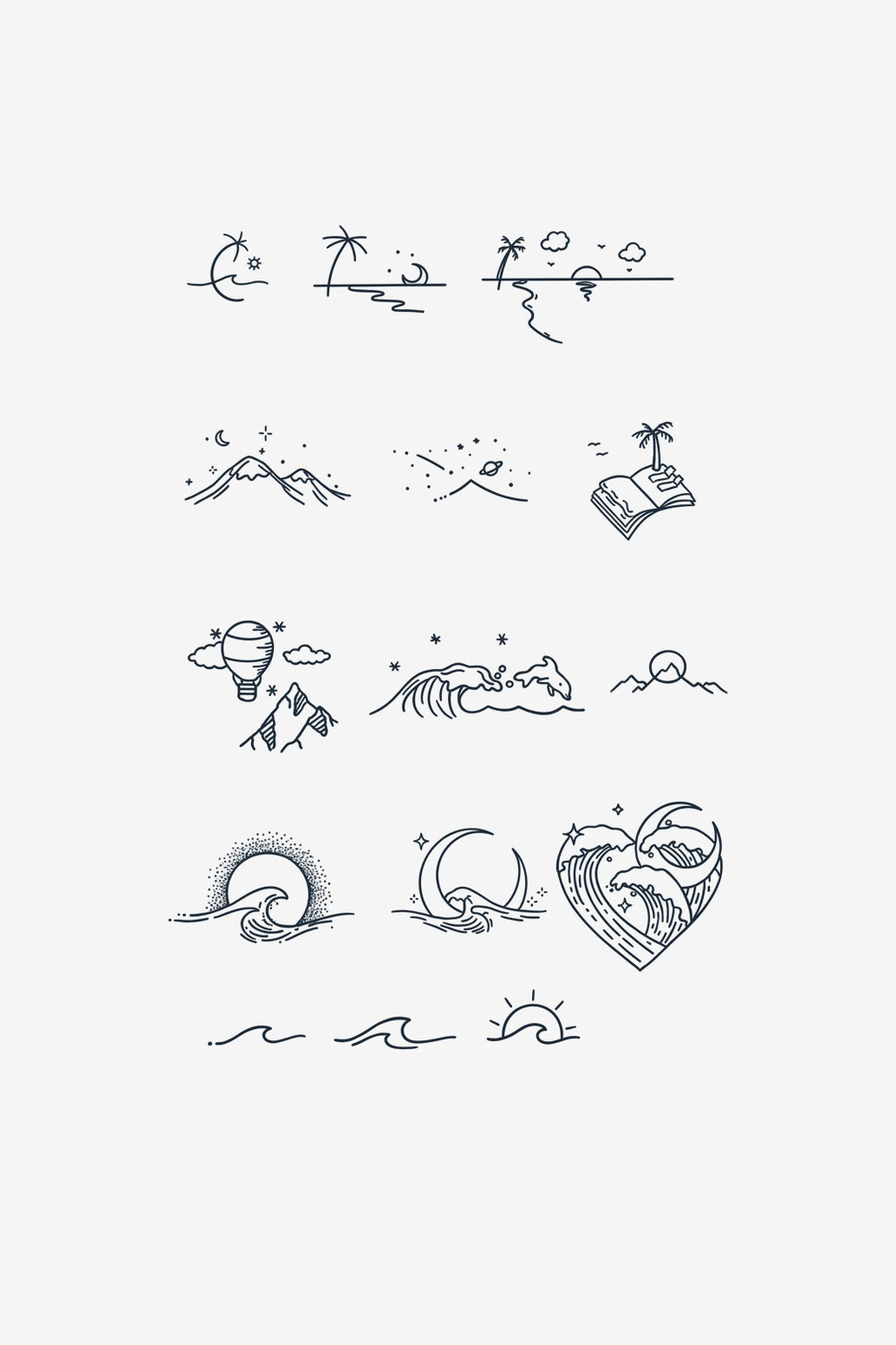 Coală de tatuaje temporare Set Orizonturi, cu modele peisagistice