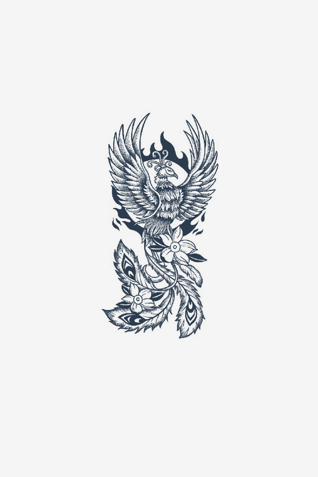 Model temporar Flacara, phoenix ilustrativ ridicându-se din flăcări și petale