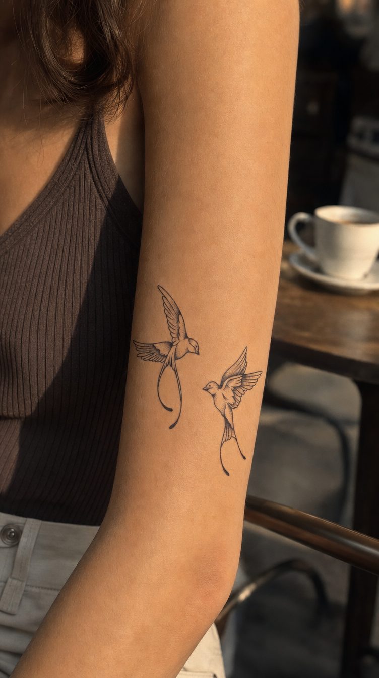 Model Rândunici cu două păsări prinzând înălțime, tatuaj temporar Inklabs