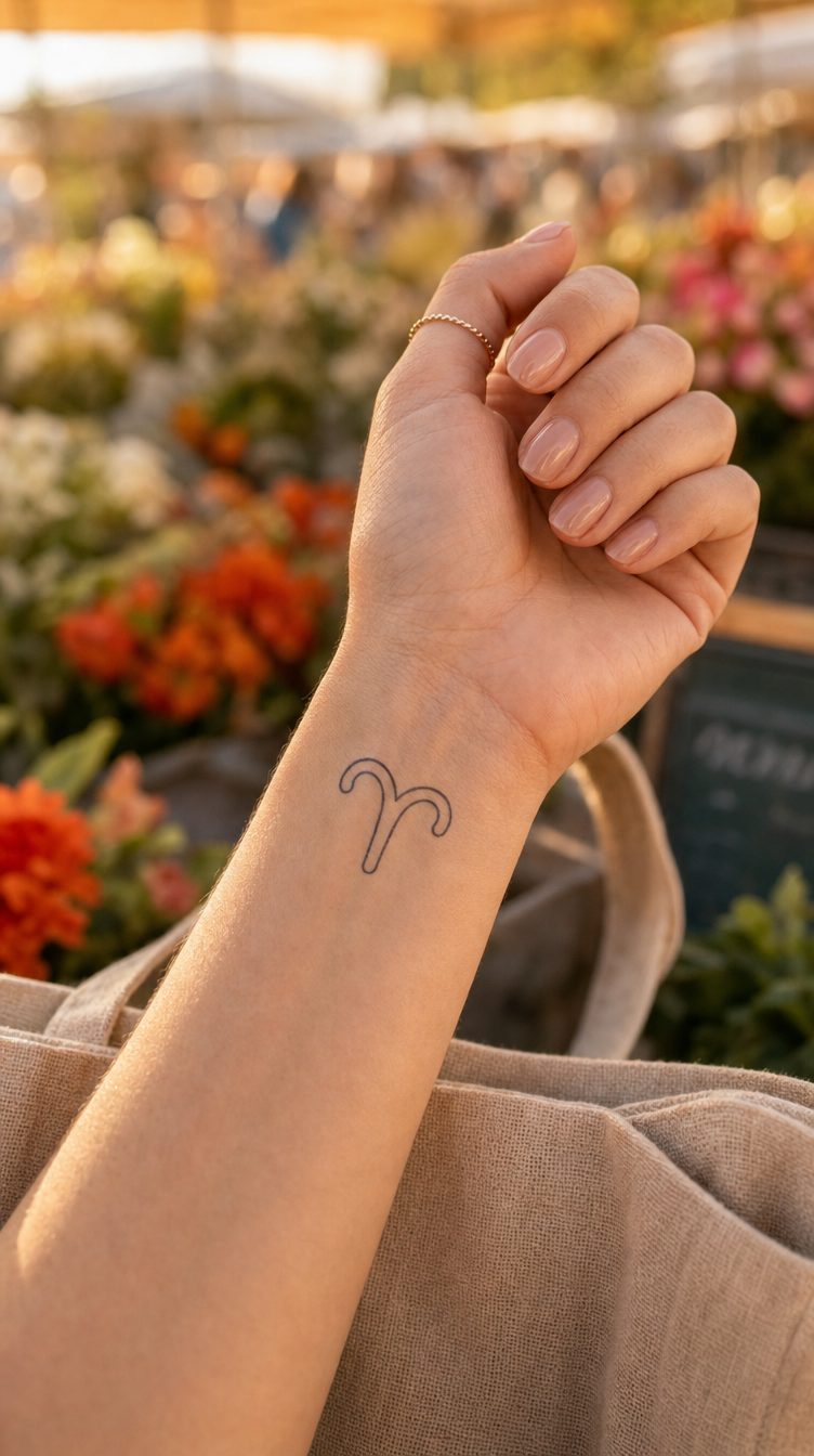 Model de tatuaj temporar cu simbolul Berbecului aplicat pe piele
