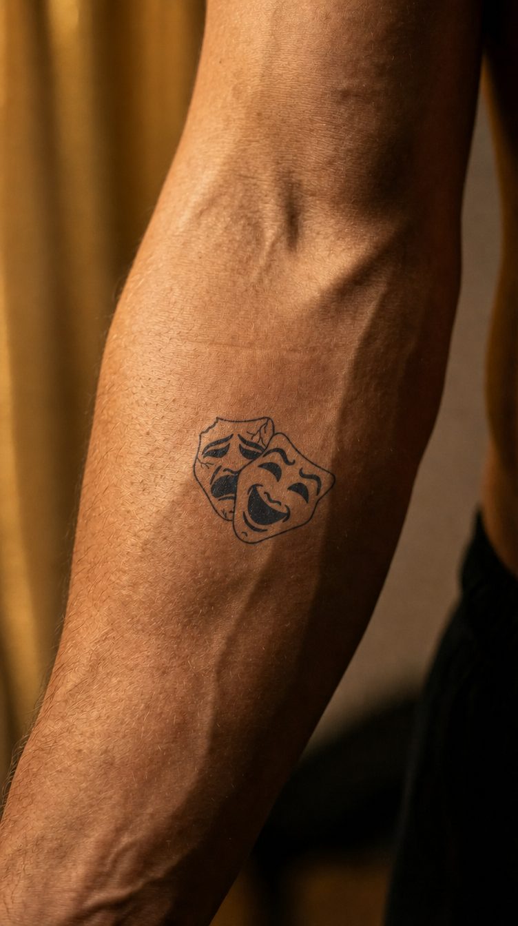 Designul Spectacol cu două măști de teatru, aplicat pe piele