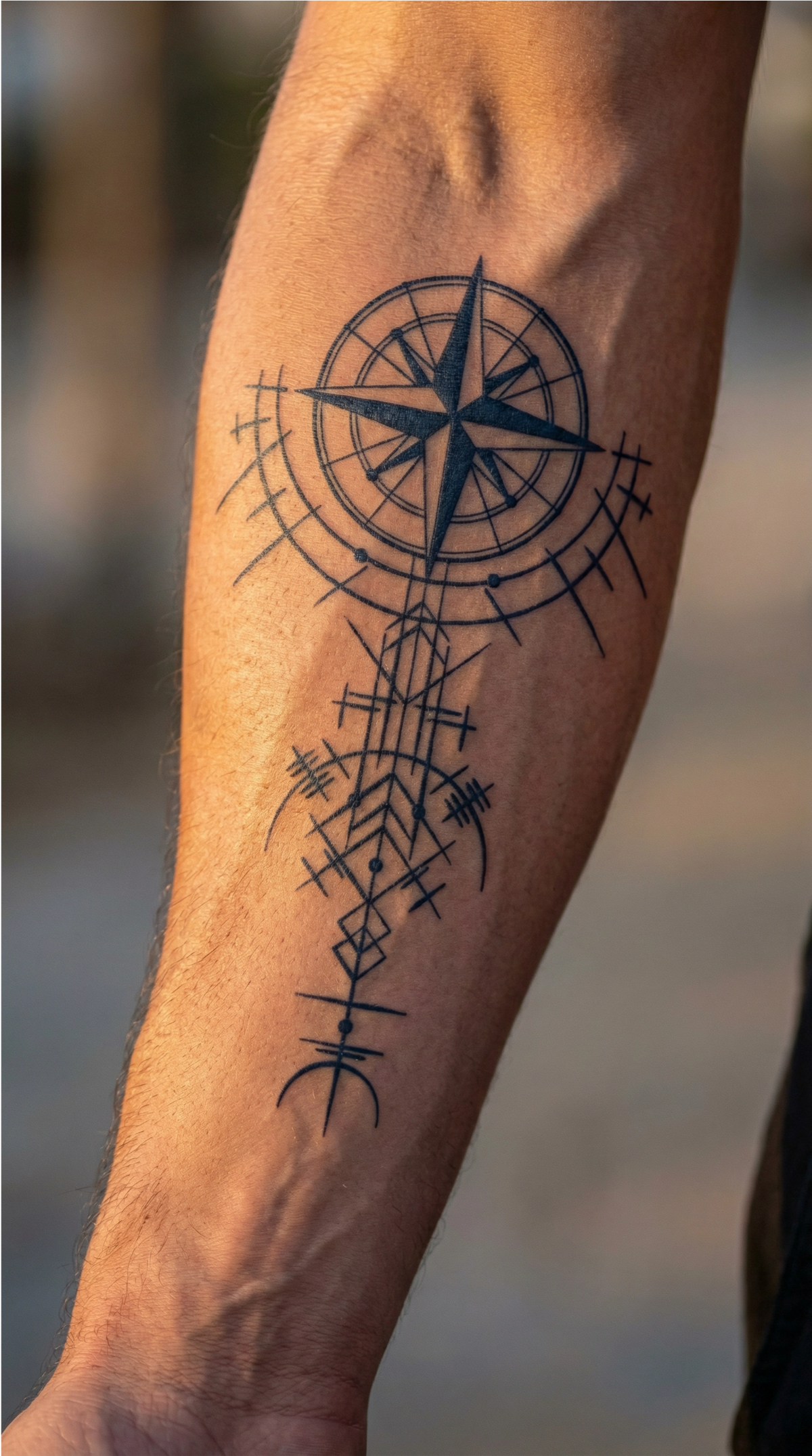 Tatuaj semipermanent cu design Busola aplicat pe piele