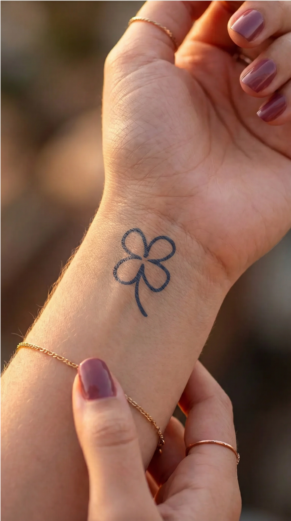 Tatuaj temporar cu un trifoi cu patru foi, realizat în linii fine